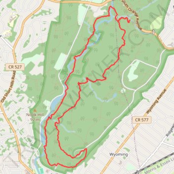 Hemlock Falls Loop via Rahway Trail and Lenape Trail in South Mountain Reservation trail, distance, elevation, map, profile, GPS track