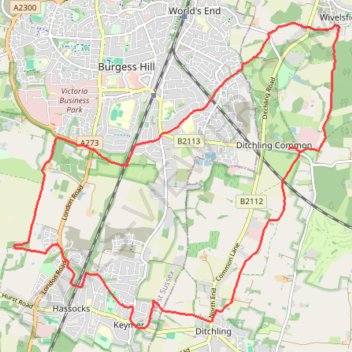 Walk - Ditchling Common, Burgess Hill, Hassocks, Keymer trail, distance, elevation, map, profile, GPS track