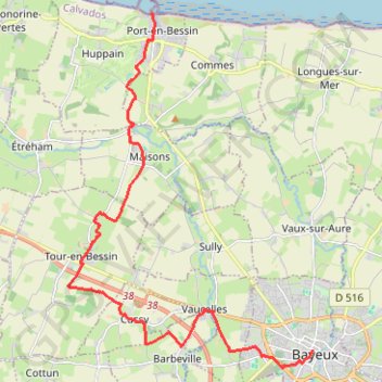 PortEnBessin-Bayeux trail, distance, elevation, map, profile, GPS track