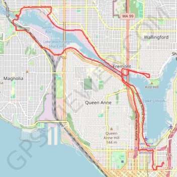 More biking around Seattle trail, distance, elevation, map, profile, GPS track