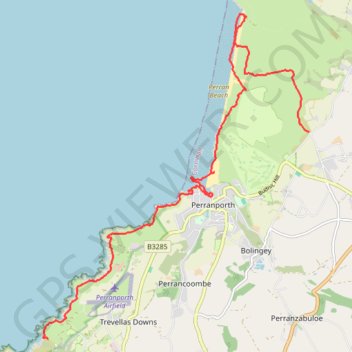 Perranporth trail, distance, elevation, map, profile, GPS track