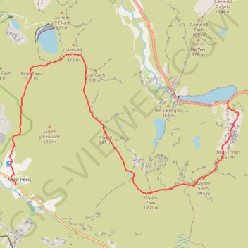 Hillwalk Tryfan Glyder Fach Fawr Garn Elidir Fawr trail, distance, elevation, map, profile, GPS track