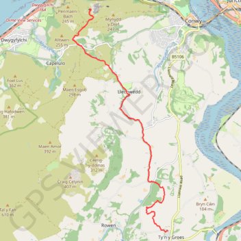 Back from Conwy Mountain Camp trail, distance, elevation, map, profile, GPS track