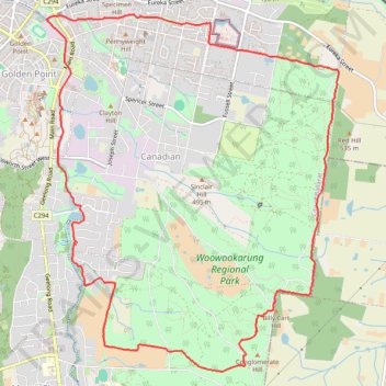 Hike Trace in Ballarat and Woowookarung Regional Park trail, distance, elevation, map, profile, GPS track