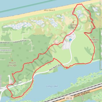 West Beach Trail and Long Lake Trail Loop in Indiana Dunes National Park trail, distance, elevation, map, profile, GPS track