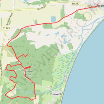 Various tracks in Dunwich forest trail, distance, elevation, map, profile, GPS track