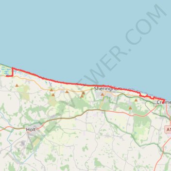Norfolk Coast Path - Cley to Cromer trail, distance, elevation, map, profile, GPS track