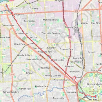Port Adelaide to city trail, distance, elevation, map, profile, GPS track