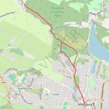 West Highland Way: Milngavie to Mugdock Park trail, distance, elevation, map, profile, GPS track
