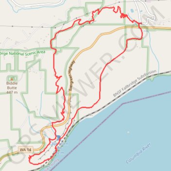 Cape Horn Viewpoint Loop via Cape Horn Trail, Cape Horn Falls, Windblown Fir Viewpoint and Pioneer Point trail, distance, elevation, map, profile, GPS track