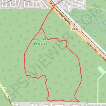 Four Creek Preserve loop trail, distance, elevation, map, profile, GPS track