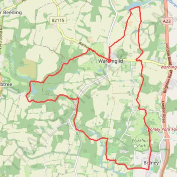 Loop Walk - Bolney, Warninglid trail, distance, elevation, map, profile, GPS track