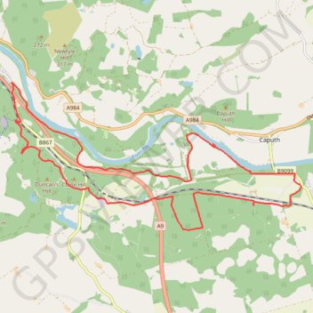 Mountain Bike loop ride around Murthly, Perthshire Scotland trail, distance, elevation, map, profile, GPS track