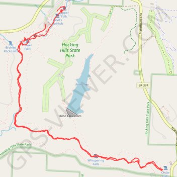 Cedar Falls from Old Man's Cave via Buckeye Trail in Hocking Hills State Park trail, distance, elevation, map, profile, GPS track