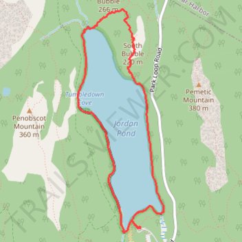 Jordan Pond Loop via South Bubble in Acadia National Park trail, distance, elevation, map, profile, GPS track