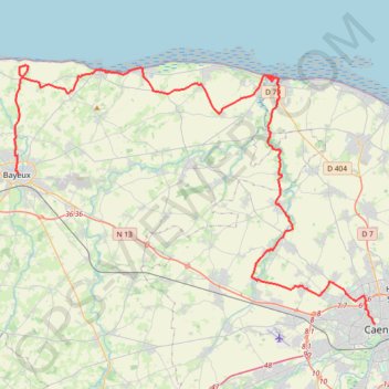 Bayeux-Caen Long trail, distance, elevation, map, profile, GPS track