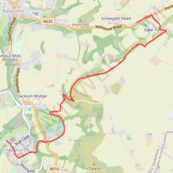 Kirklees Way from Gate Foot to Hepworth trail, distance, elevation, map, profile, GPS track