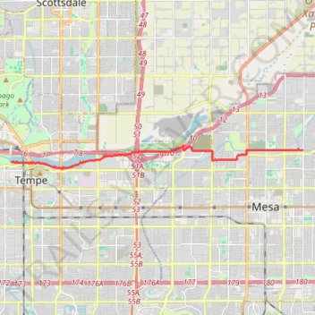 Mesa to Tempe Town Lake via stadium connector path trail, distance, elevation, map, profile, GPS track