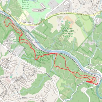 Patapsco Valley State Park Ilchester Area Loop trail, distance, elevation, map, profile, GPS track