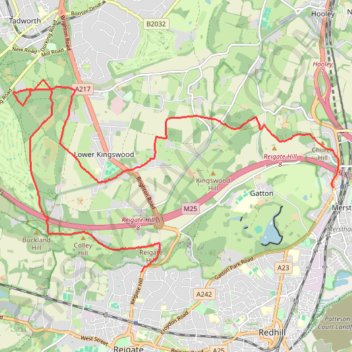 Walk Colley Hill, Banstead Heath, Merstham trail, distance, elevation, map, profile, GPS track