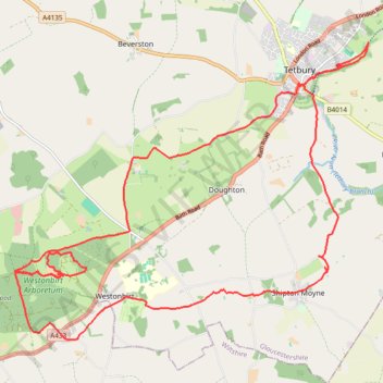 Tetbury Westonbirt Loop trail, distance, elevation, map, profile, GPS track
