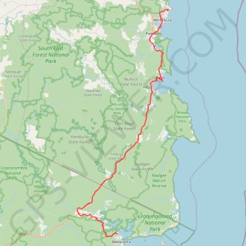 Mallacoota - Tura Beach trail, distance, elevation, map, profile, GPS track