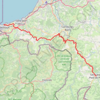 Day 1 - Hendaye to St. Jean Pied de Port trail, distance, elevation, map, profile, GPS track