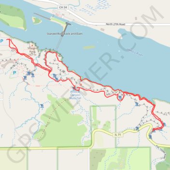 Starved Rock State Park Loop via Wildcat Canyon Waterfall, Sandstone Point Overlook, LaSalle Canyon, Beehive Overlook, Eagle Cliff Overlook and Lovers Leap Overlook trail, distance, elevation, map, profile, GPS track