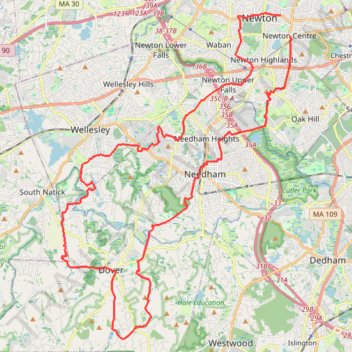 Wellesley/Needham/Dover trails trail, distance, elevation, map, profile, GPS track