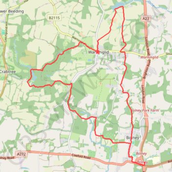 Loop Walk - Bolney, Warninglid trail, distance, elevation, map, profile, GPS track