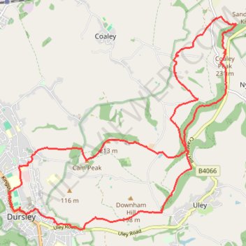 Coaley Peak to Dursley trail, distance, elevation, map, profile, GPS track
