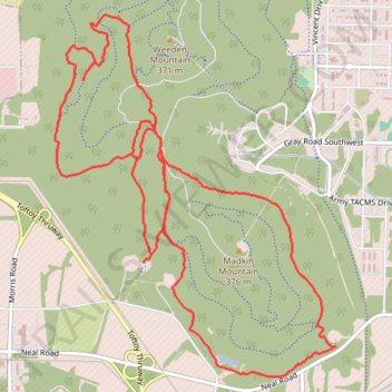 Redstone Arsenal Weeden Mountain and Madkin Mountain trails trail, distance, elevation, map, profile, GPS track
