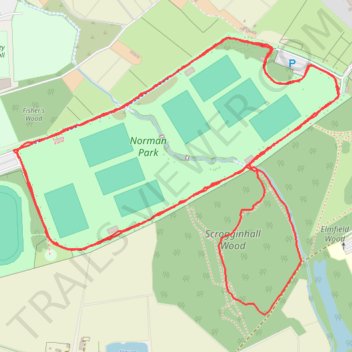 Norman Park and Scrogginhall Wood loop trail, distance, elevation, map, profile, GPS track