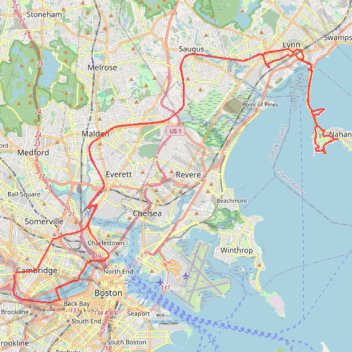 Nahant and Northern Strand Trail trail, distance, elevation, map, profile, GPS track