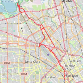 Guadalupe River Trail and various flooding detours, San Jose trail, distance, elevation, map, profile, GPS track
