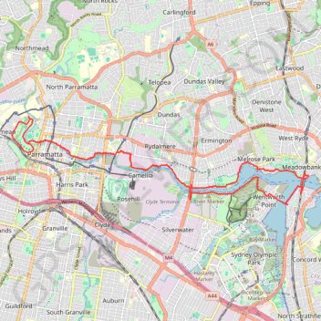 Parramatta Ride trail, distance, elevation, map, profile, GPS track