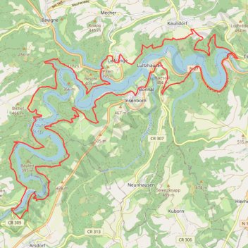 Circuit du Lac de la Haute Sûre trail, distance, elevation, map, profile, GPS track