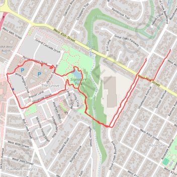 Walk across new suspension bridge to Signature Park across Shoal Creek trail, distance, elevation, map, profile, GPS track