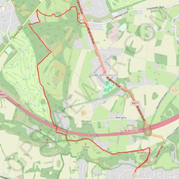 Walk Colley Hill, Banstead Heath trail, distance, elevation, map, profile, GPS track