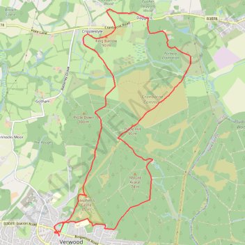 King Barrow Loop hike from Verwood trail, distance, elevation, map, profile, GPS track