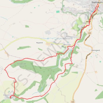 Loop walk from Nailsworth to Kingscote trail, distance, elevation, map, profile, GPS track
