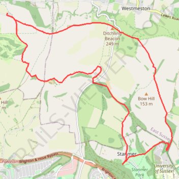 Walk - Jack and Jill Windmills, Ditchling Beacon and Stanmer Park loop trail, distance, elevation, map, profile, GPS track