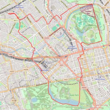 Regent's Park and Hyde Park Loop trail, distance, elevation, map, profile, GPS track