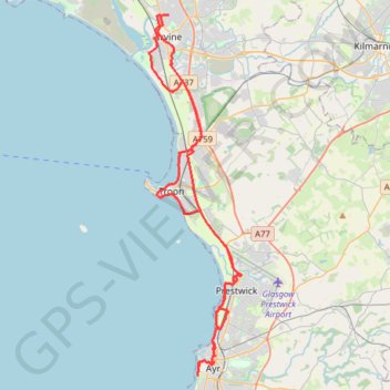 Irvine, Scotland to Ayr and back trail, distance, elevation, map, profile, GPS track