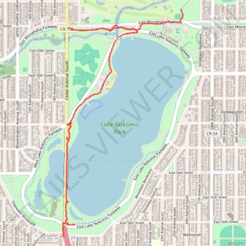 New Nokomis paths trail, distance, elevation, map, profile, GPS track