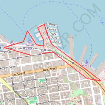 SF Pier 39 trail, distance, elevation, map, profile, GPS track