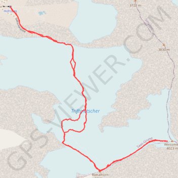 Weissmies trail, distance, elevation, map, profile, GPS track