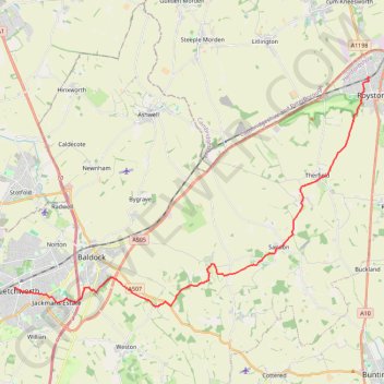 From Royston to Letchworth trail, distance, elevation, map, profile, GPS track