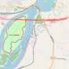 Trace of Trail around Ferry island as well as pedestrian access via the highway bridge and roundabout to the west trail, distance, elevation, map, profile, GPS track