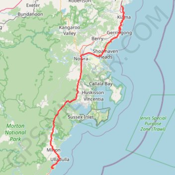 Ulladulla - Minnamurra trail, distance, elevation, map, profile, GPS track